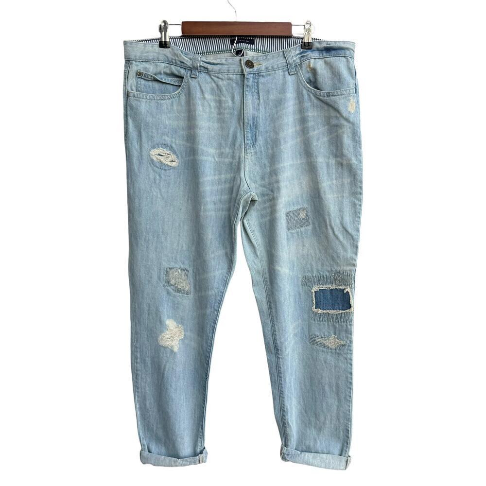 Tommy Hilfiger Women Light Wash Whiskered Boyfriend Patched Jeans Size 16